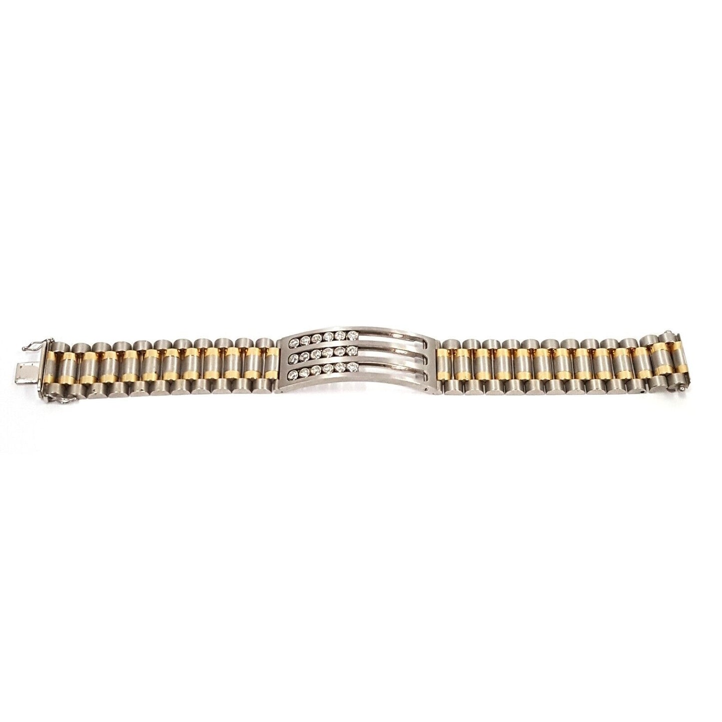 14K Karat Multi Tone Gold Motion Moving Diamond Link ID Bracelet