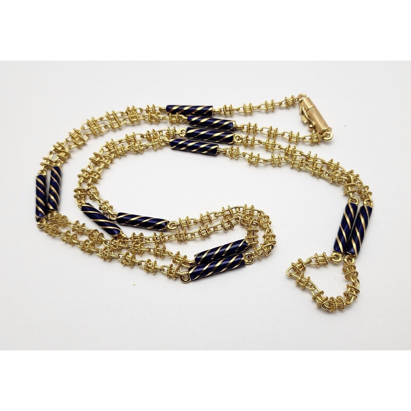 18K Yellow Gold Blue Enamel Link Chain Necklace