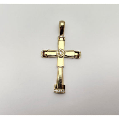 14K Yellow Gold Religious Diamond Motion Cross Charm Pendant