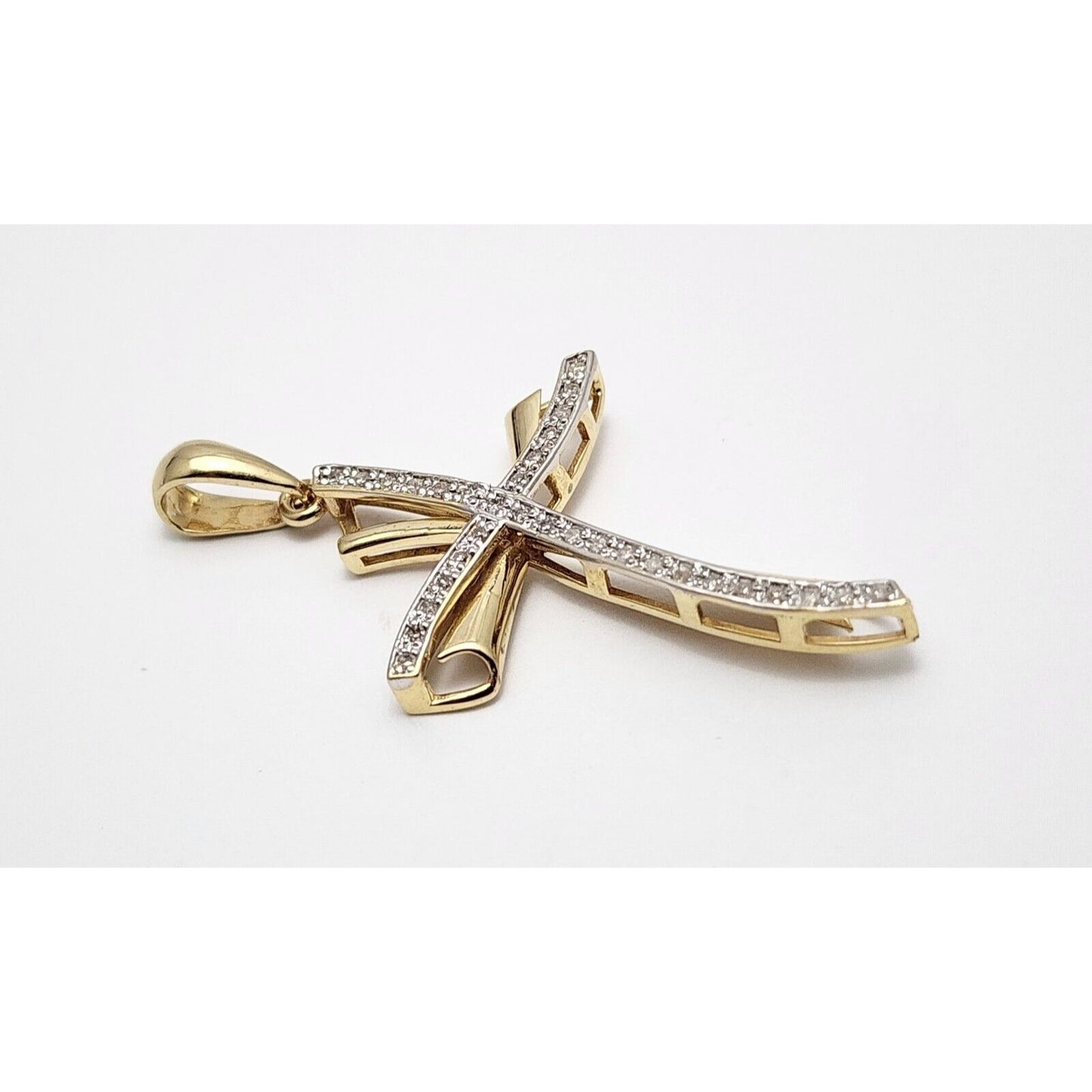 14K Solid Two Tone Gold Diamond Cross Charm Pendant