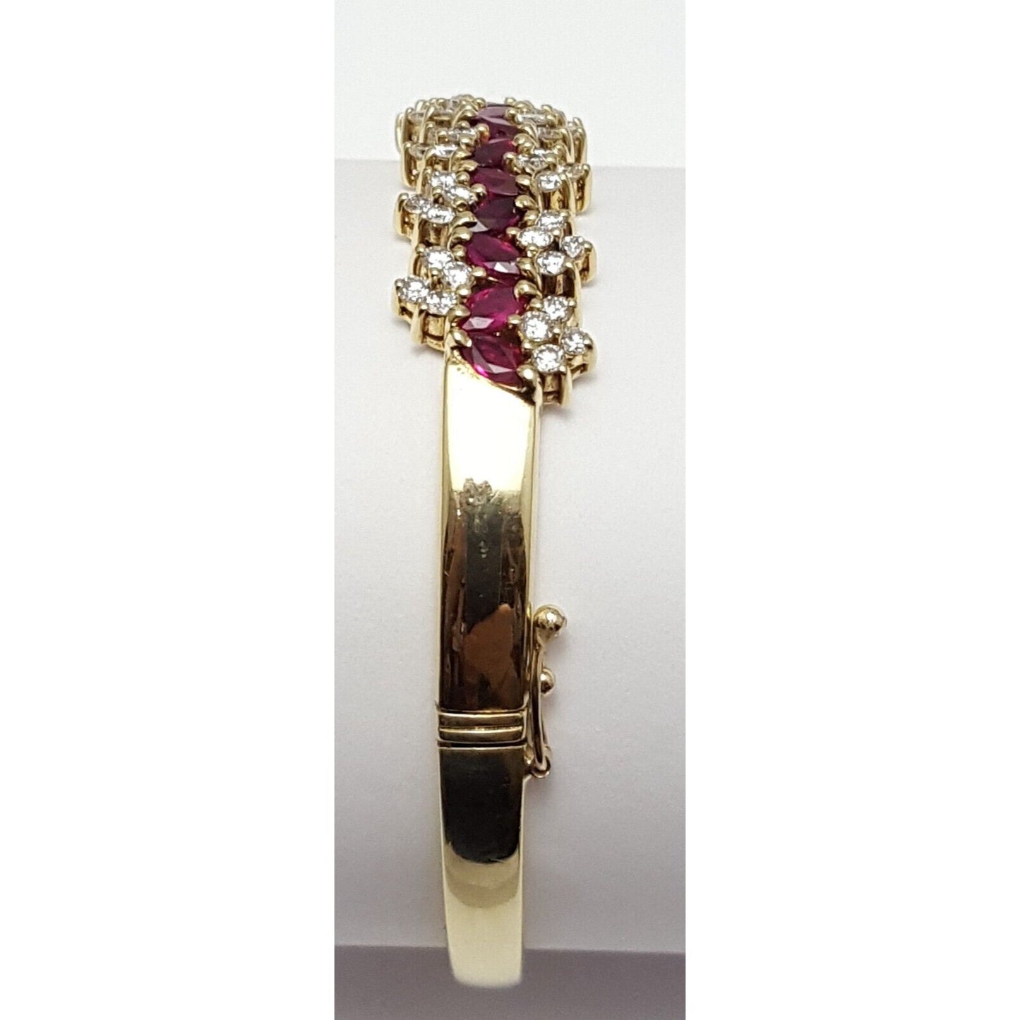 14K Solid Yellow Gold Designer Ruby & Diamond Bangle Bracelet