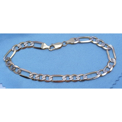 14K Solid Multi Tone Gold Diamond Cut Figaro Link Bracelet