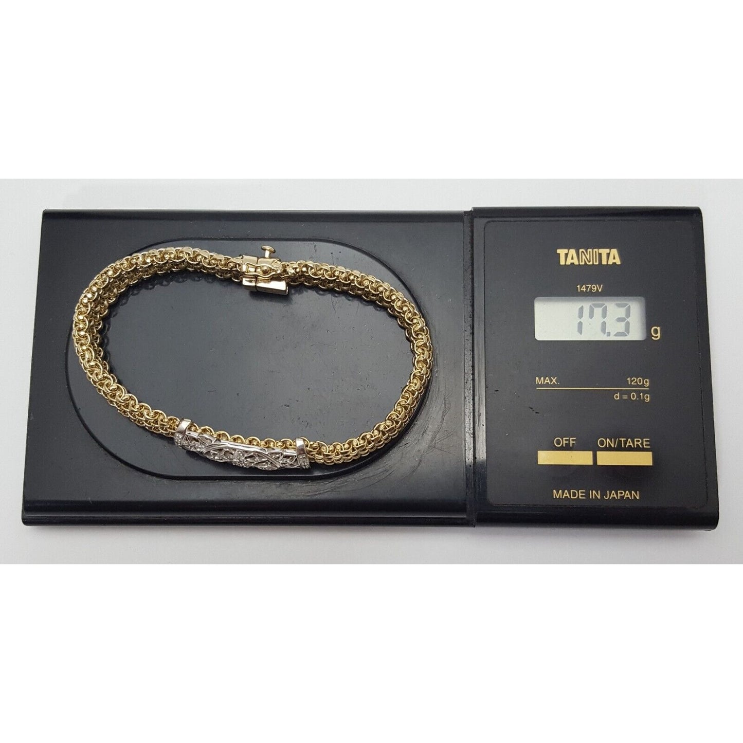 14K Multi Tone Gold Mesh Diamond Link Bracelet