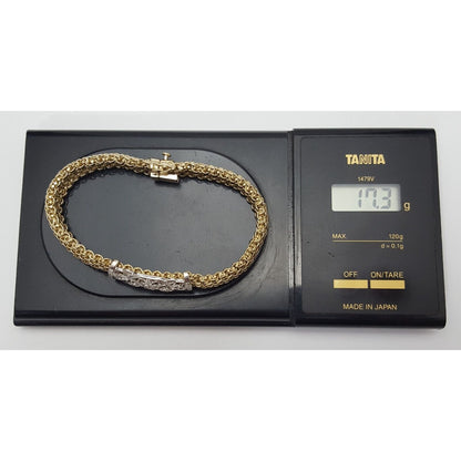 14K Multi Tone Gold Mesh Diamond Link Bracelet