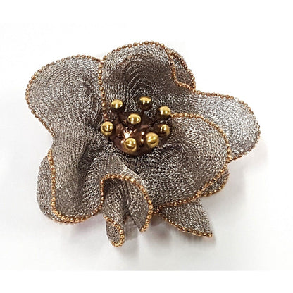 Fraccari Italian 18K Two Tone Gold Mesh Flower Rose Brooch