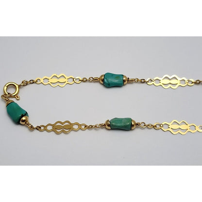 18K Yellow Gold Turquoise Link Chain Necklace