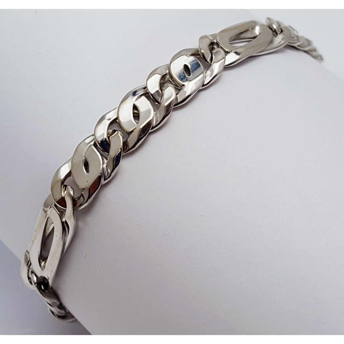 10K Solid White Gold Fancy Figaro Link Bracelet