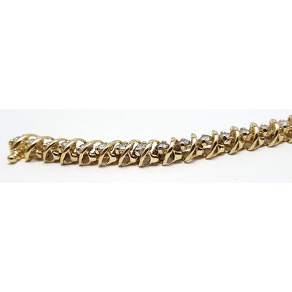 14K Solid Yellow Gold Diamond Tennis Link Bracelet