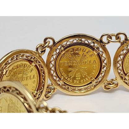 18K Yellow Gold Caciques De Venezuela 21K Gold Coin Link Bracelet