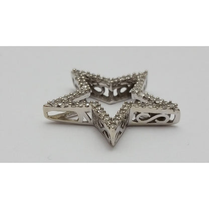 10K Solid White Gold Star Shaped Diamond Charm Pendant