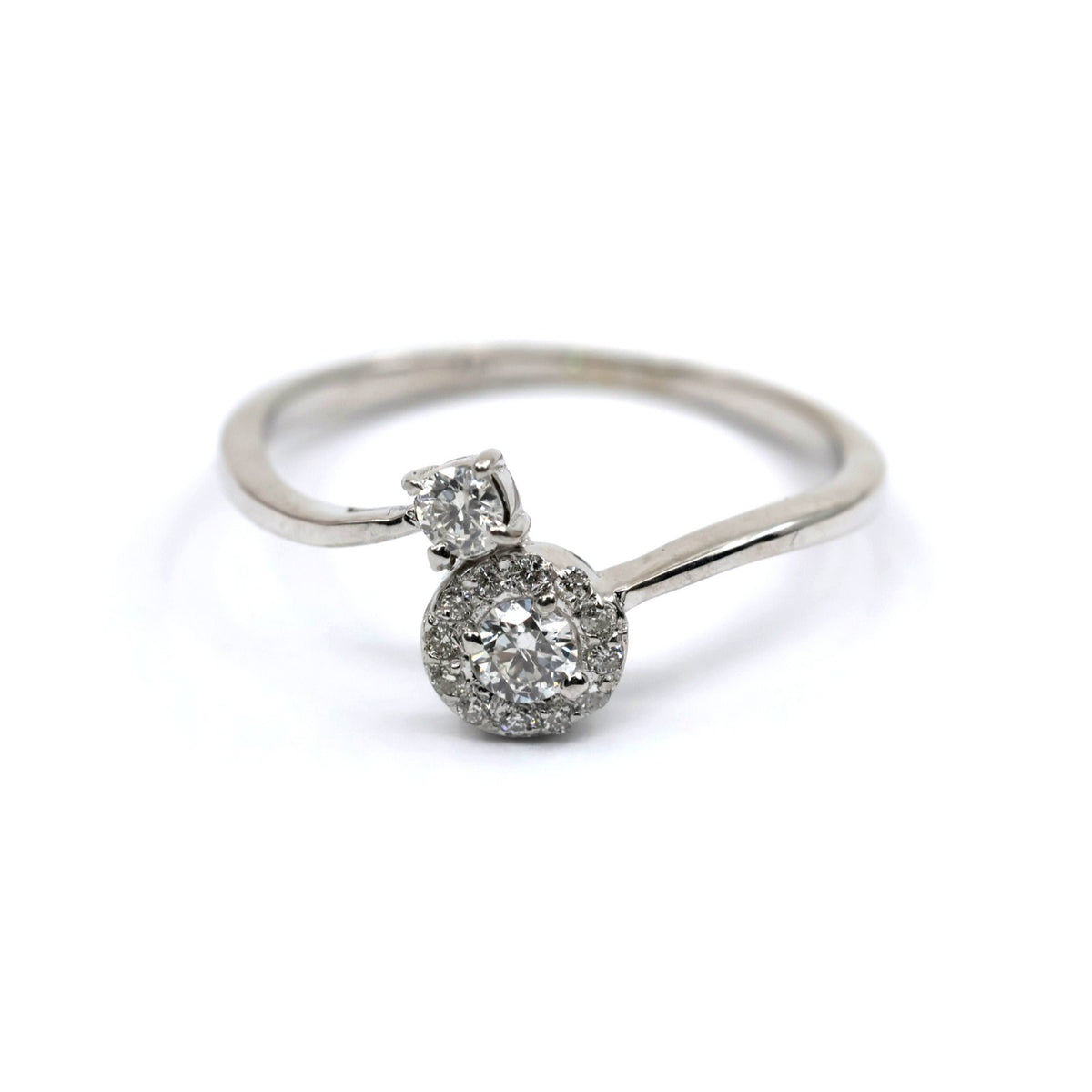 14K White Gold Round Cut Diamond Halo Bypass Ring