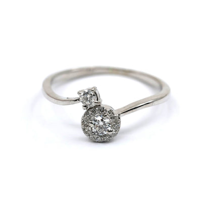 14K White Gold Round Cut Diamond Halo Bypass Ring