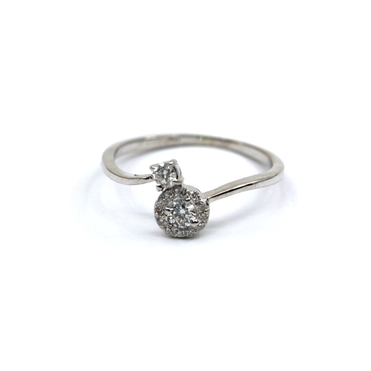 14K White Gold Round Cut Diamond Halo Bypass Ring