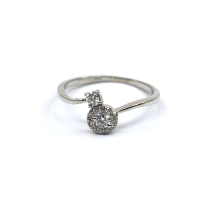 14K White Gold Round Cut Diamond Halo Bypass Ring