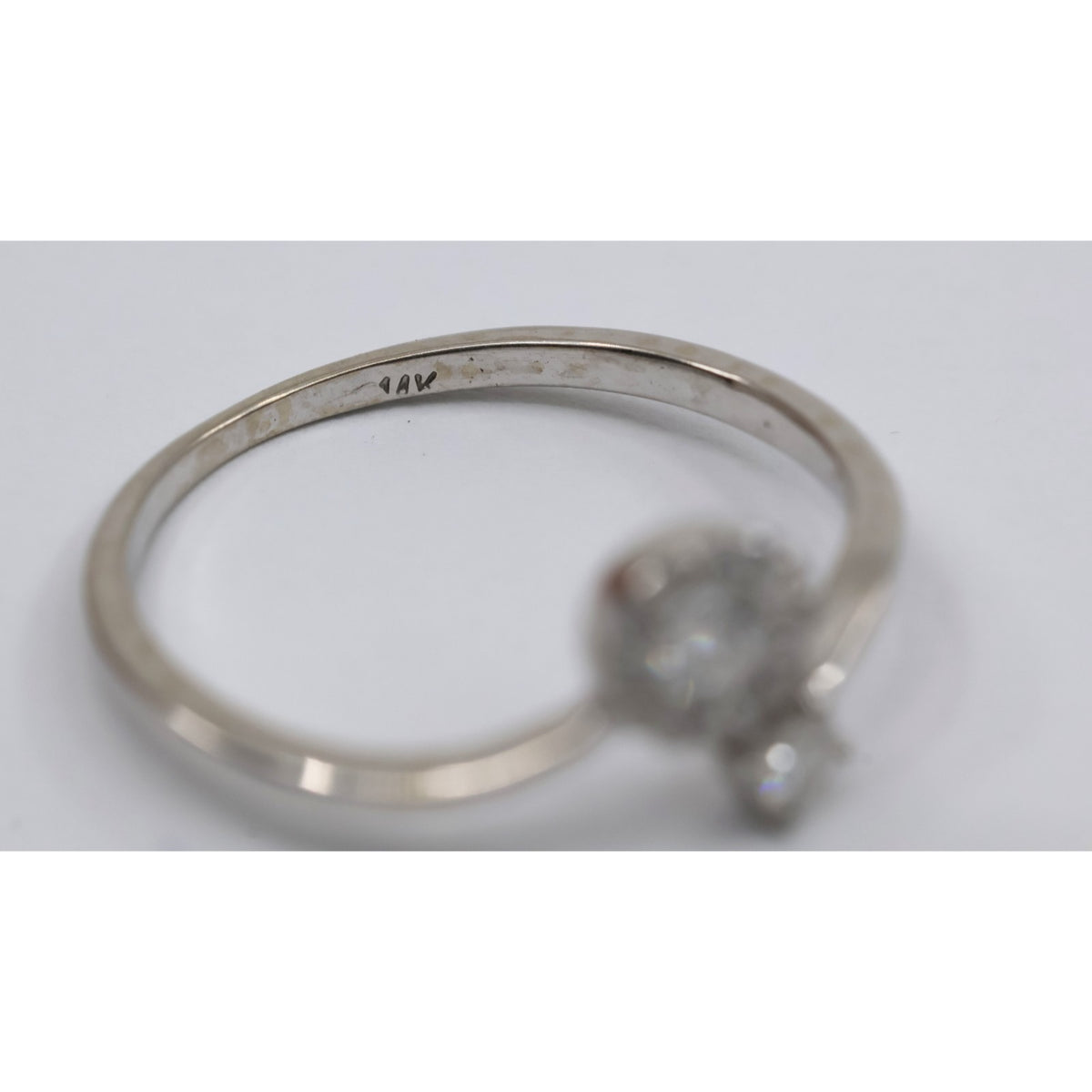 14K White Gold Round Cut Diamond Halo Bypass Ring