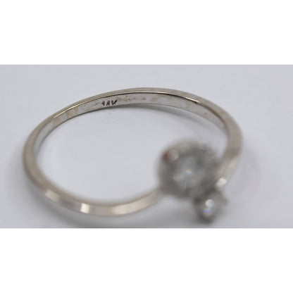 14K White Gold Round Cut Diamond Halo Bypass Ring