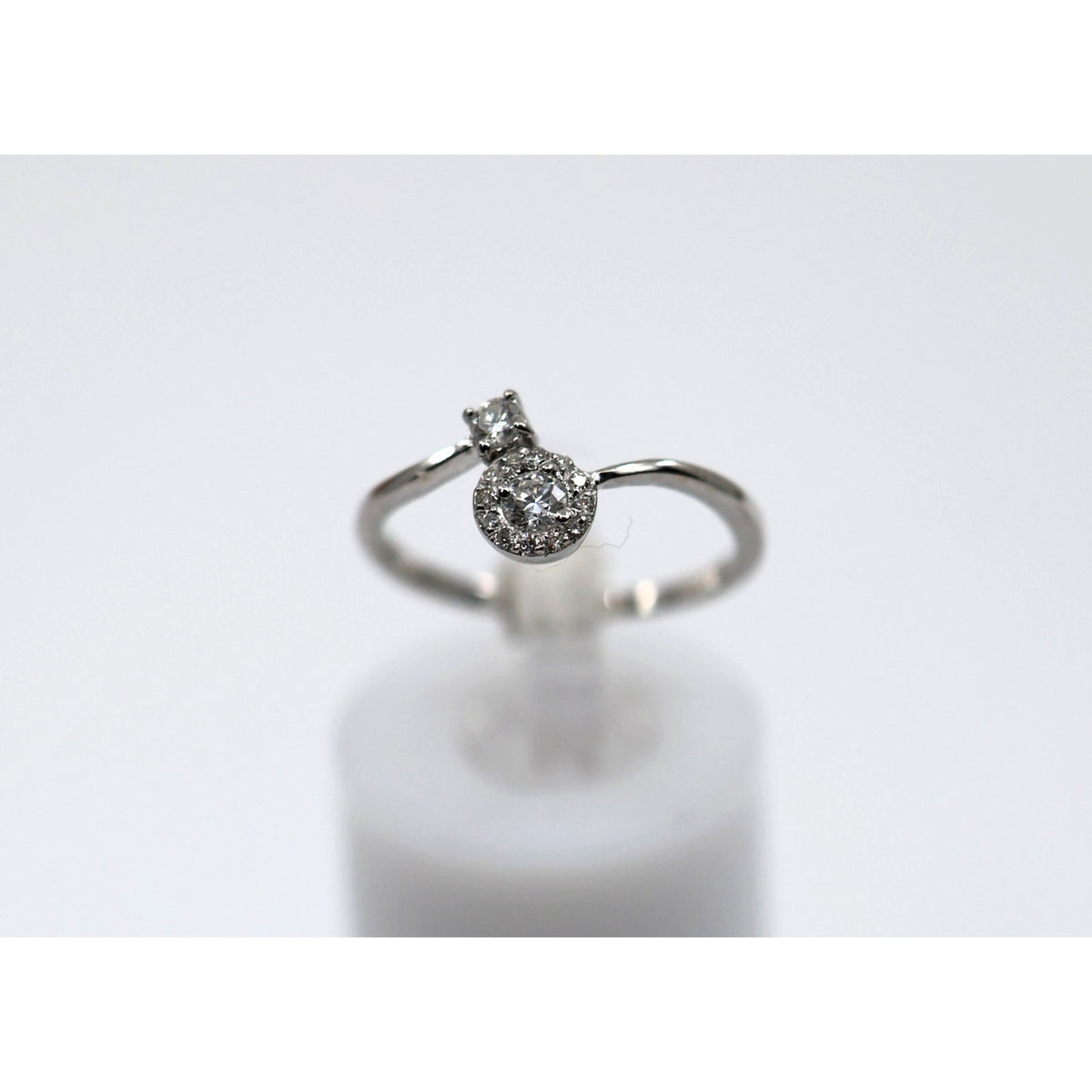 14K White Gold Round Cut Diamond Halo Bypass Ring