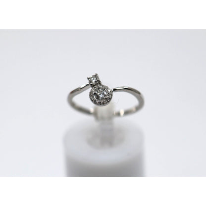 14K White Gold Round Cut Diamond Halo Bypass Ring