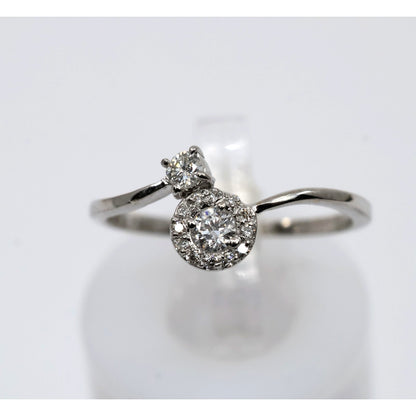 14K White Gold Round Cut Diamond Halo Bypass Ring