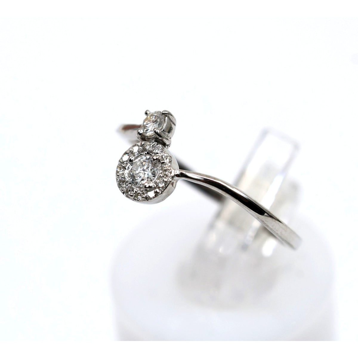 14K White Gold Round Cut Diamond Halo Bypass Ring