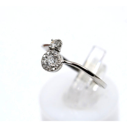 14K White Gold Round Cut Diamond Halo Bypass Ring