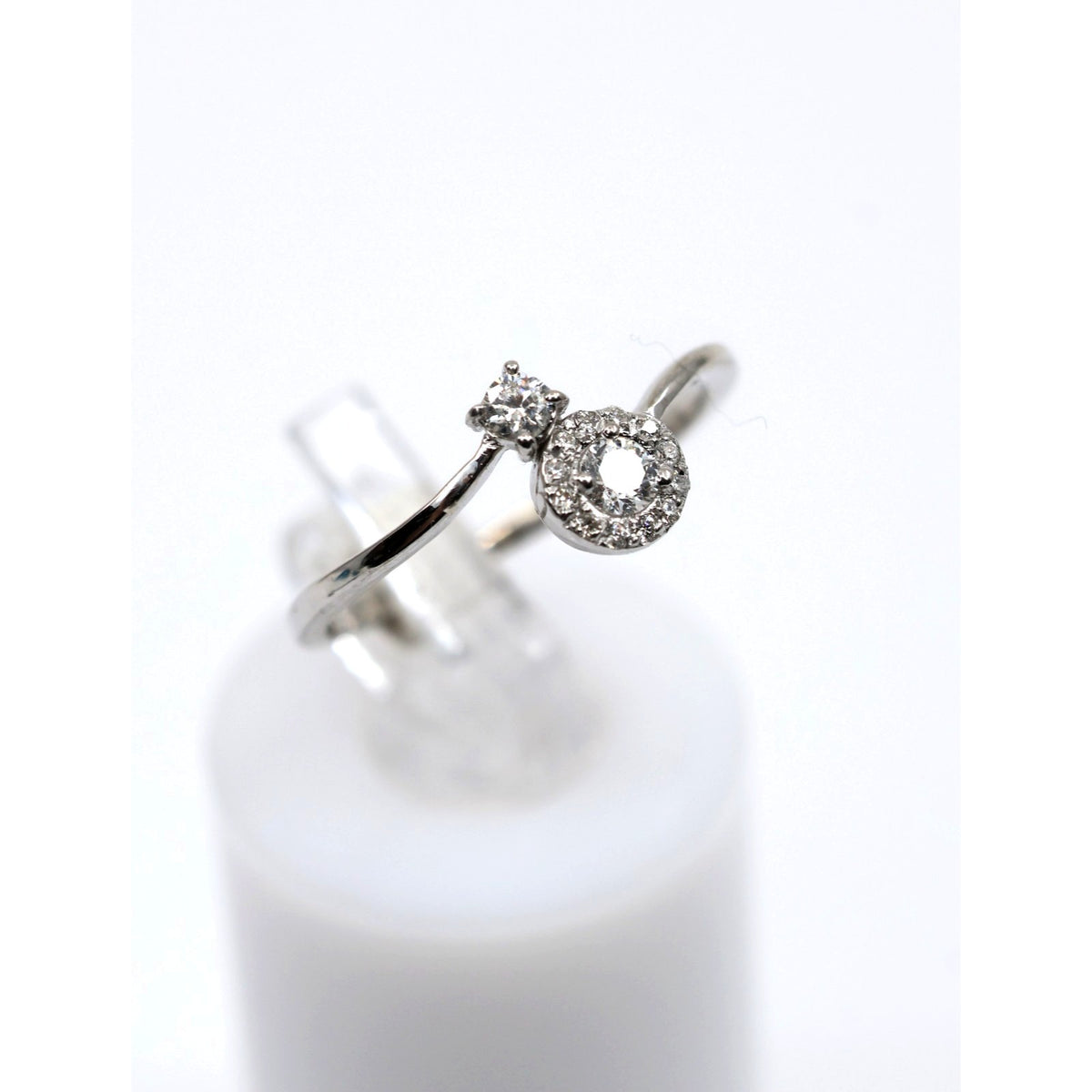 14K White Gold Round Cut Diamond Halo Bypass Ring