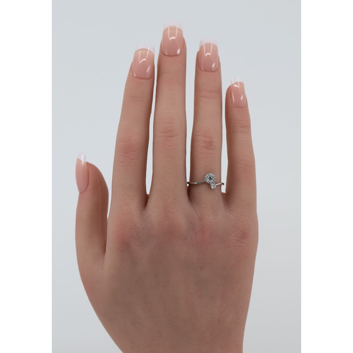 14K White Gold Round Cut Diamond Halo Bypass Ring