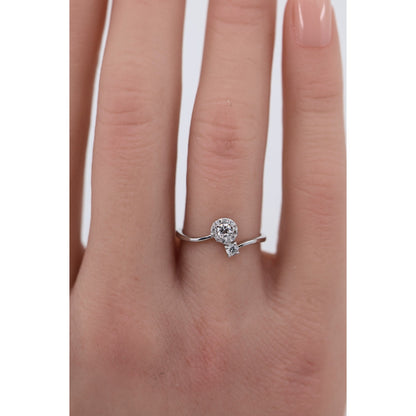 14K White Gold Round Cut Diamond Halo Bypass Ring