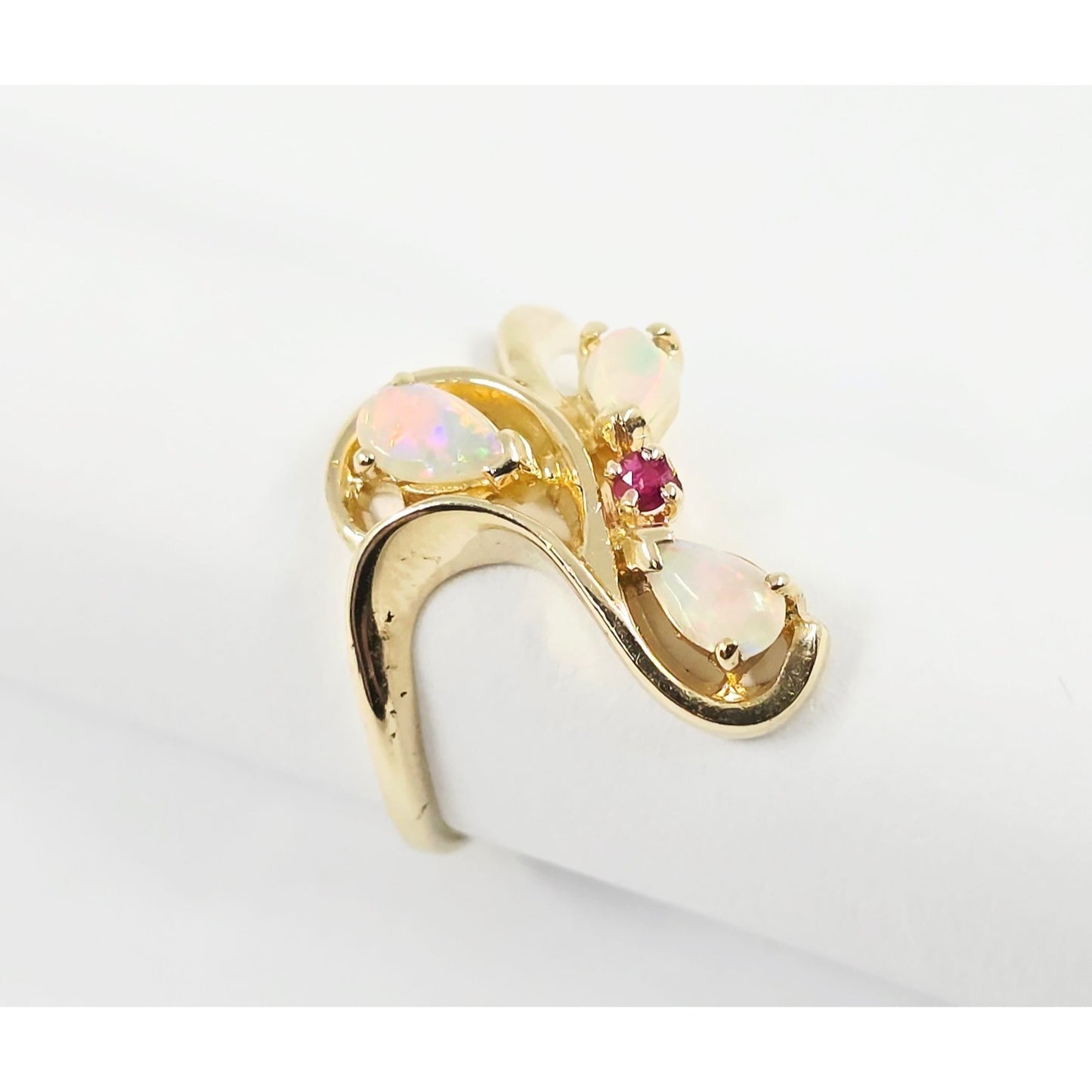 14K Yellow Gold Teardrop Opal & Ruby Ring