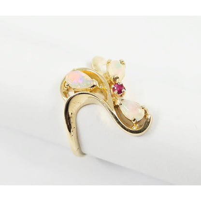 14K Yellow Gold Teardrop Opal & Ruby Ring