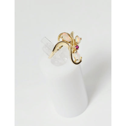 14K Yellow Gold Teardrop Opal & Ruby Ring