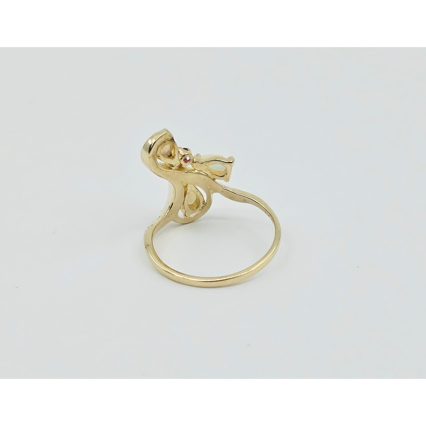 14K Yellow Gold Teardrop Opal & Ruby Ring