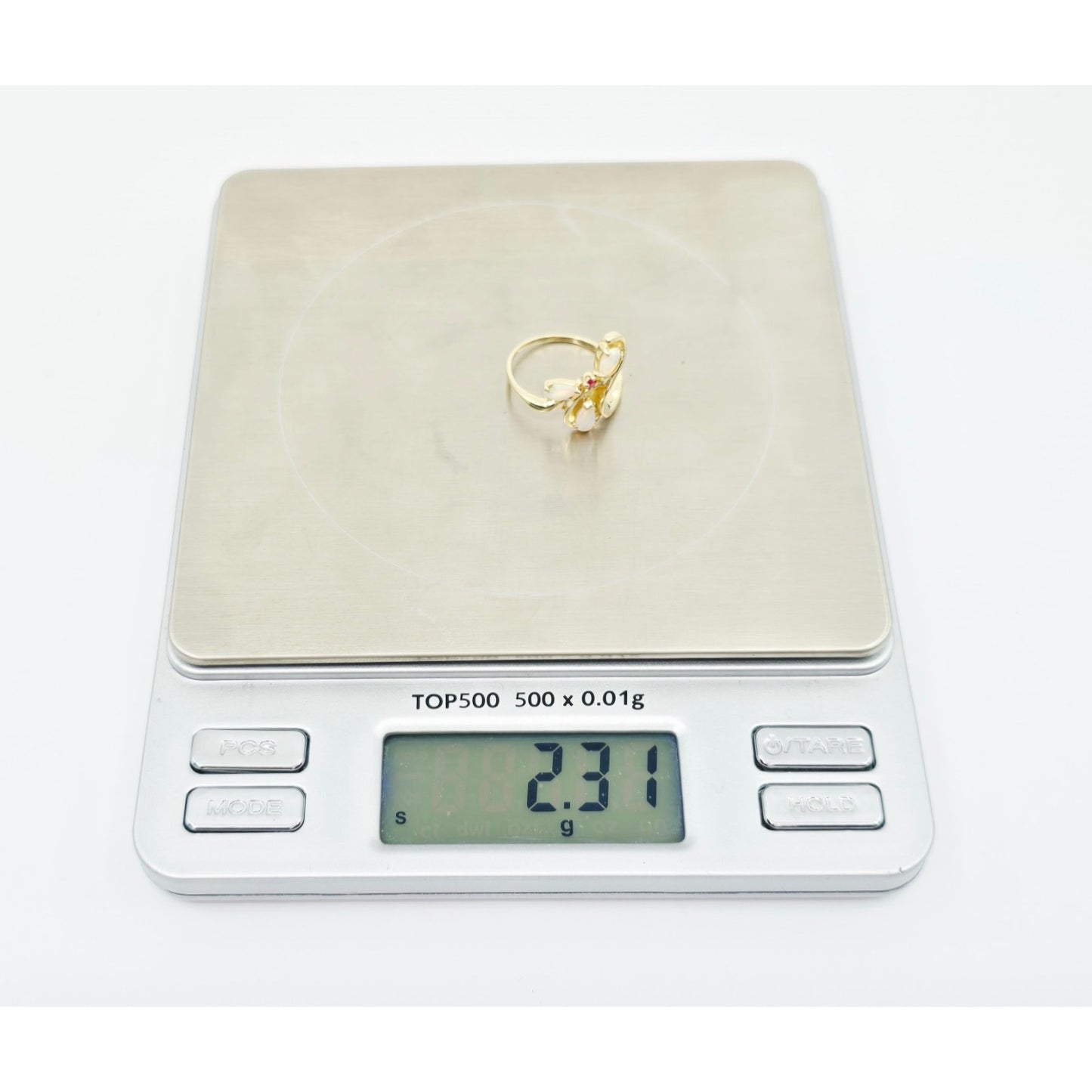 14K Yellow Gold Teardrop Opal & Ruby Ring