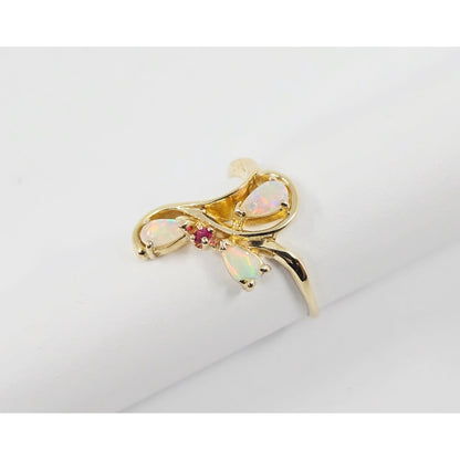 14K Yellow Gold Teardrop Opal & Ruby Ring