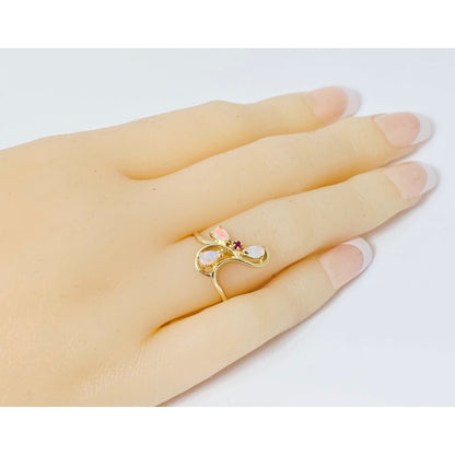 14K Yellow Gold Teardrop Opal & Ruby Ring