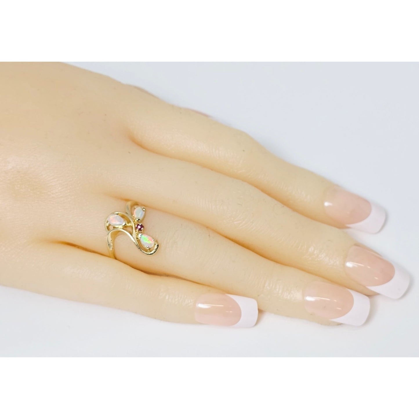 14K Yellow Gold Teardrop Opal & Ruby Ring
