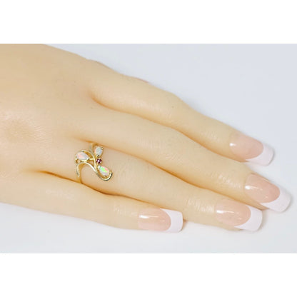 14K Yellow Gold Teardrop Opal & Ruby Ring