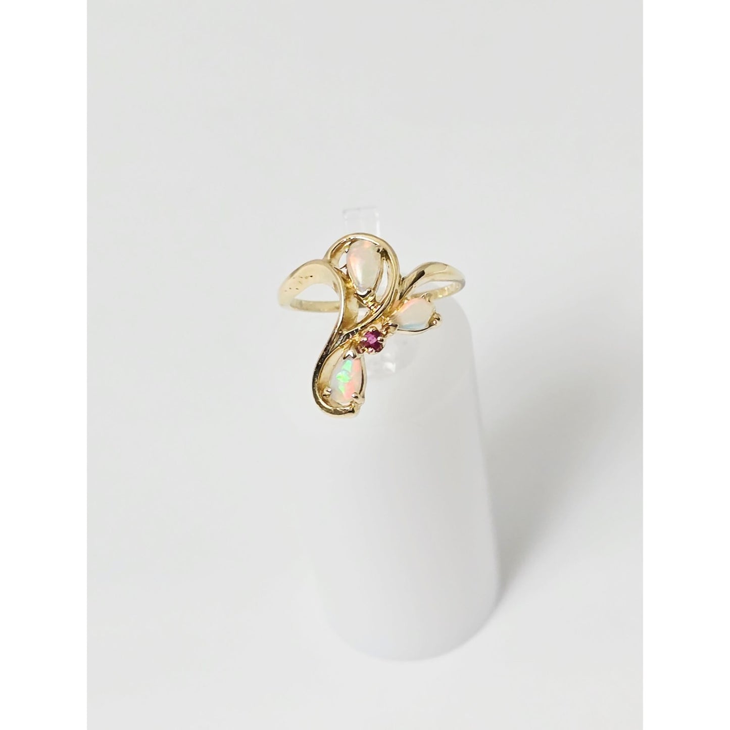 14K Yellow Gold Teardrop Opal & Ruby Ring