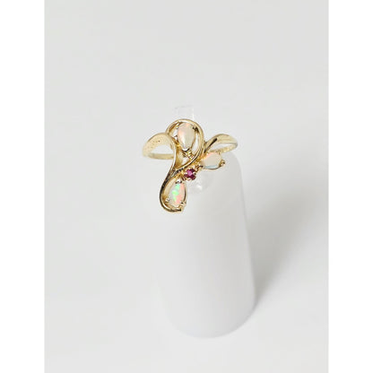 14K Yellow Gold Teardrop Opal & Ruby Ring