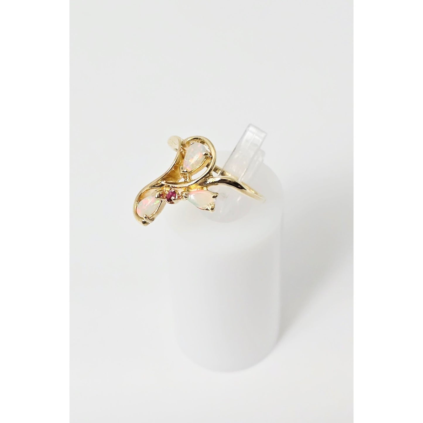 14K Yellow Gold Teardrop Opal & Ruby Ring
