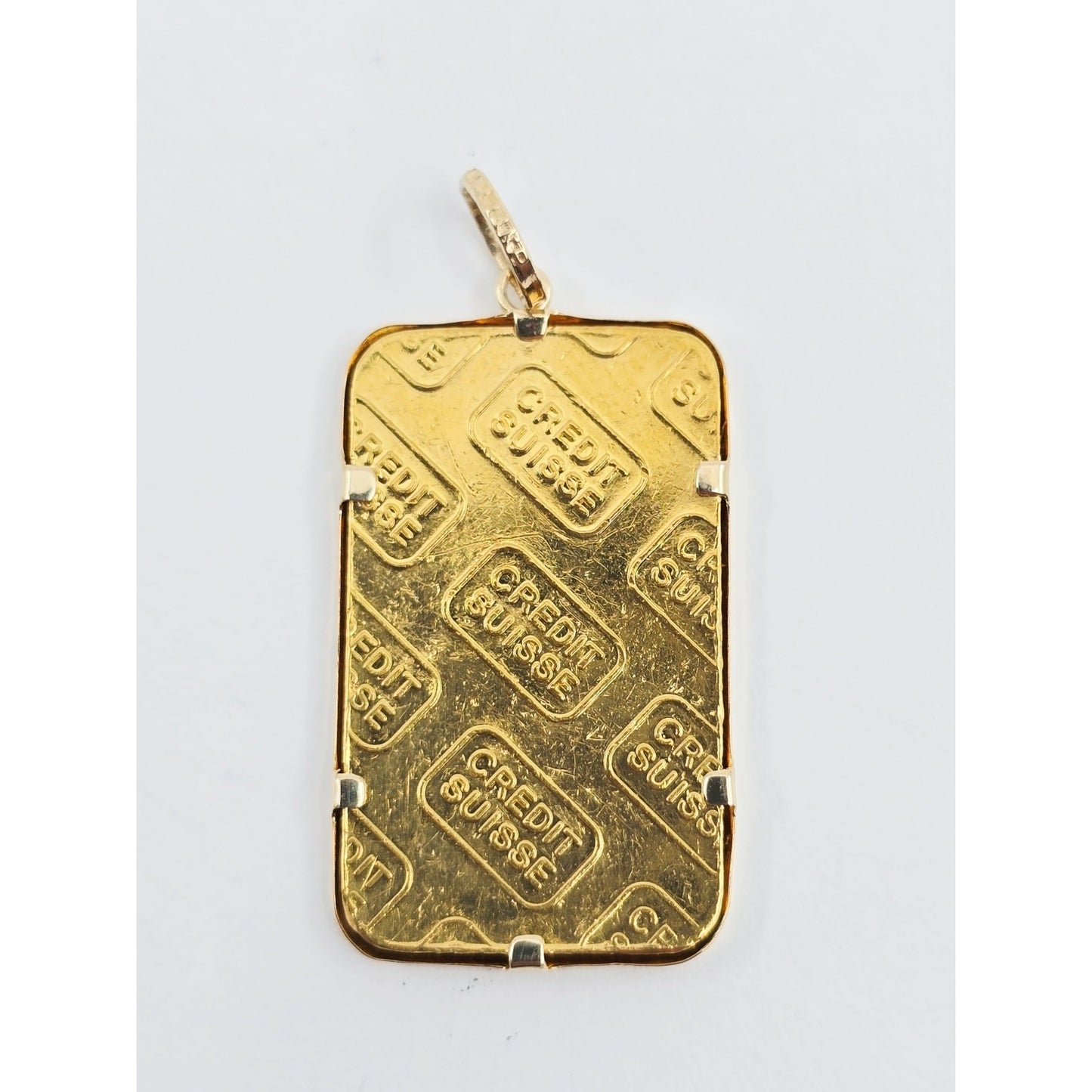 24K 5 Gram Credit Suisse Gold Bar with 14K Yellow Gold Bezel Charm Pendant