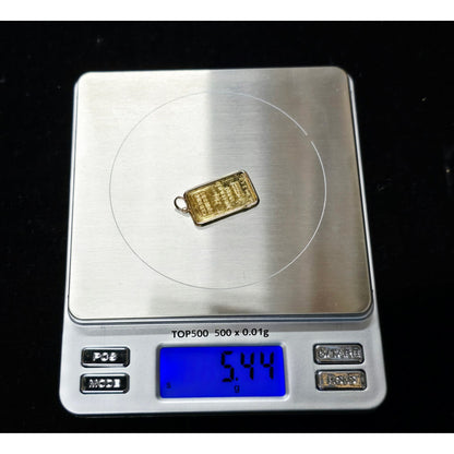 24K 5 Gram Credit Suisse Gold Bar with 14K Yellow Gold Bezel Charm Pendant
