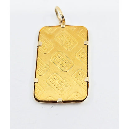 24K 5 Gram Credit Suisse Gold Bar with 14K Yellow Gold Bezel Charm Pendant