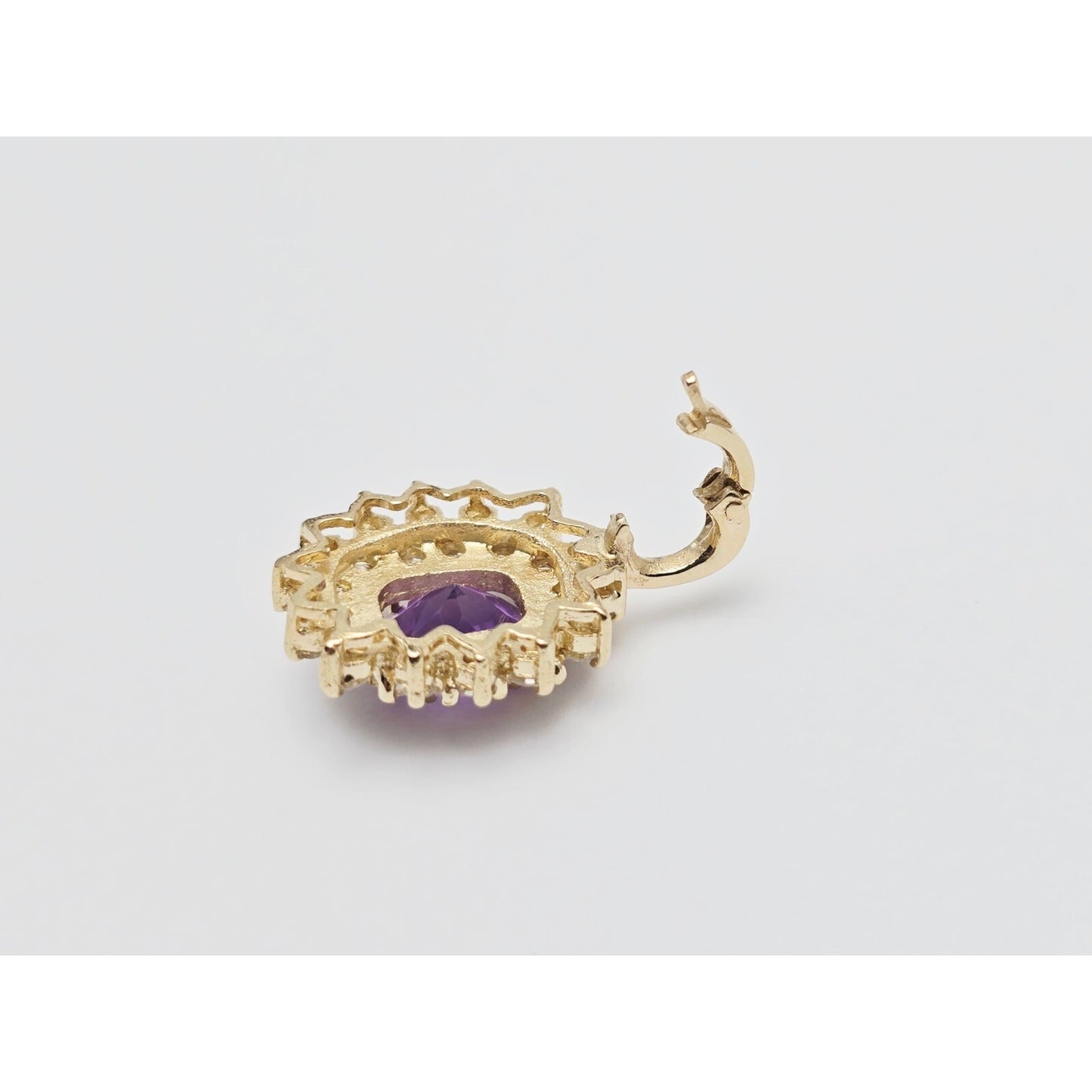 14K Yellow Gold Flower Halo Amethyst & Diamond Drop Charm Pendant