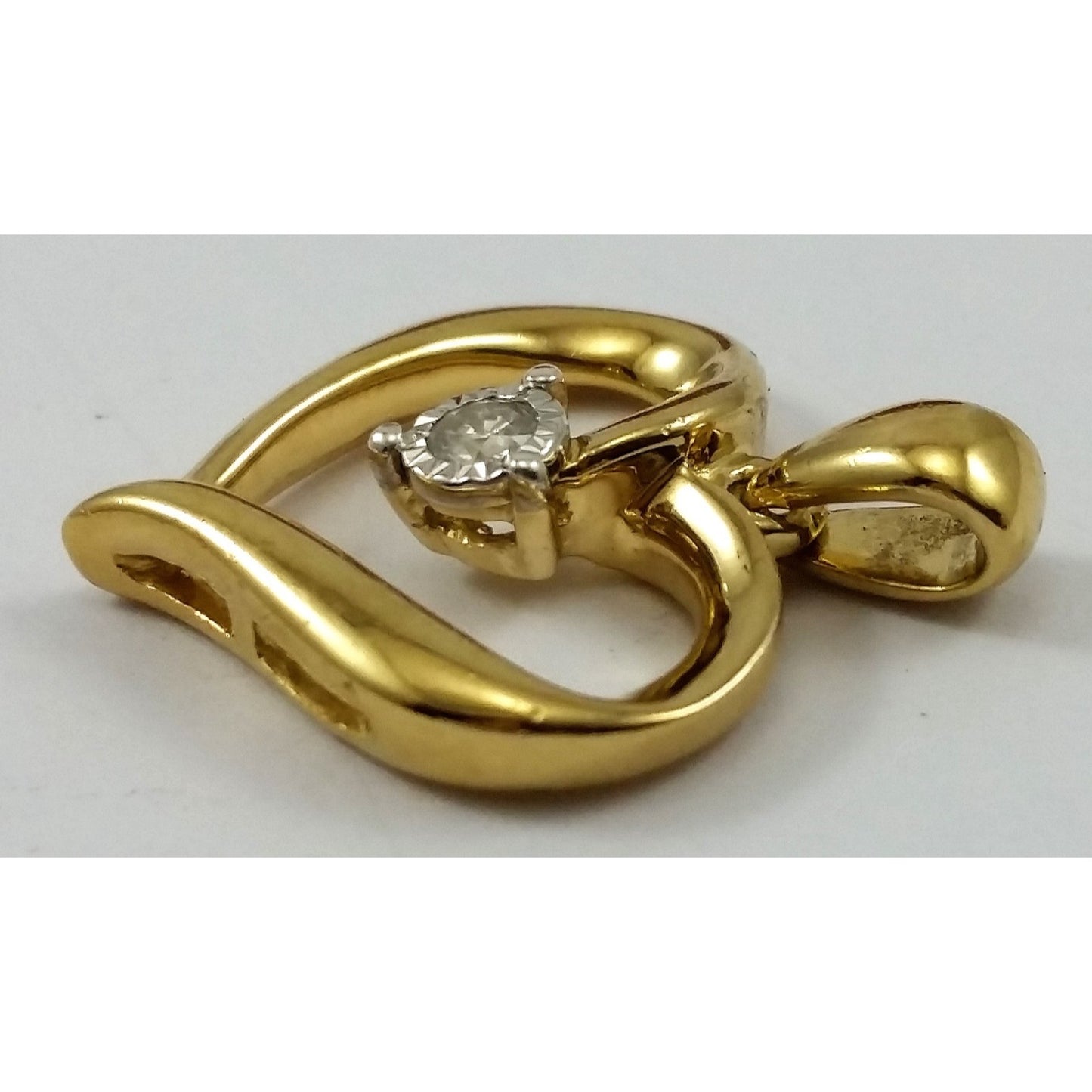 Beautiful 925 Sterling Sliver Gold Plated Open Heart Diamond Charm Pendant