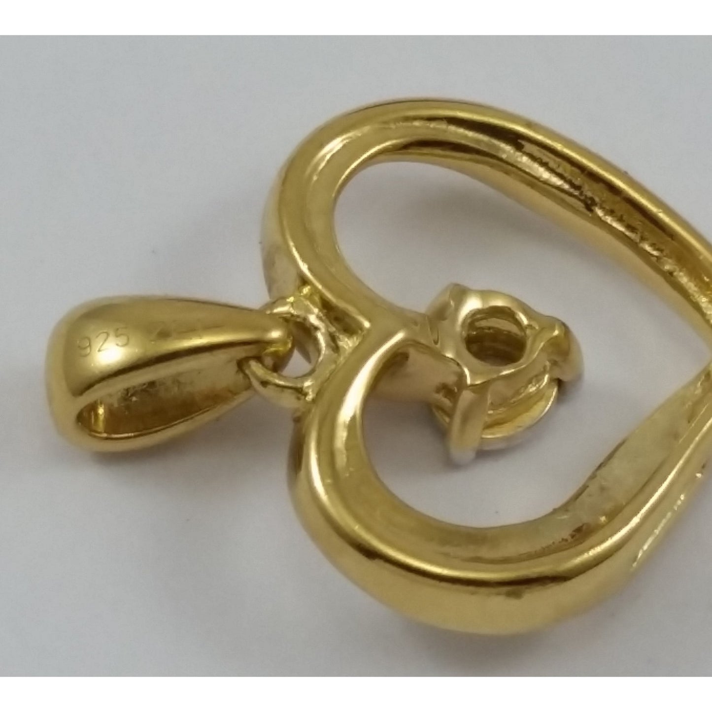 Beautiful 925 Sterling Sliver Gold Plated Open Heart Diamond Charm Pendant