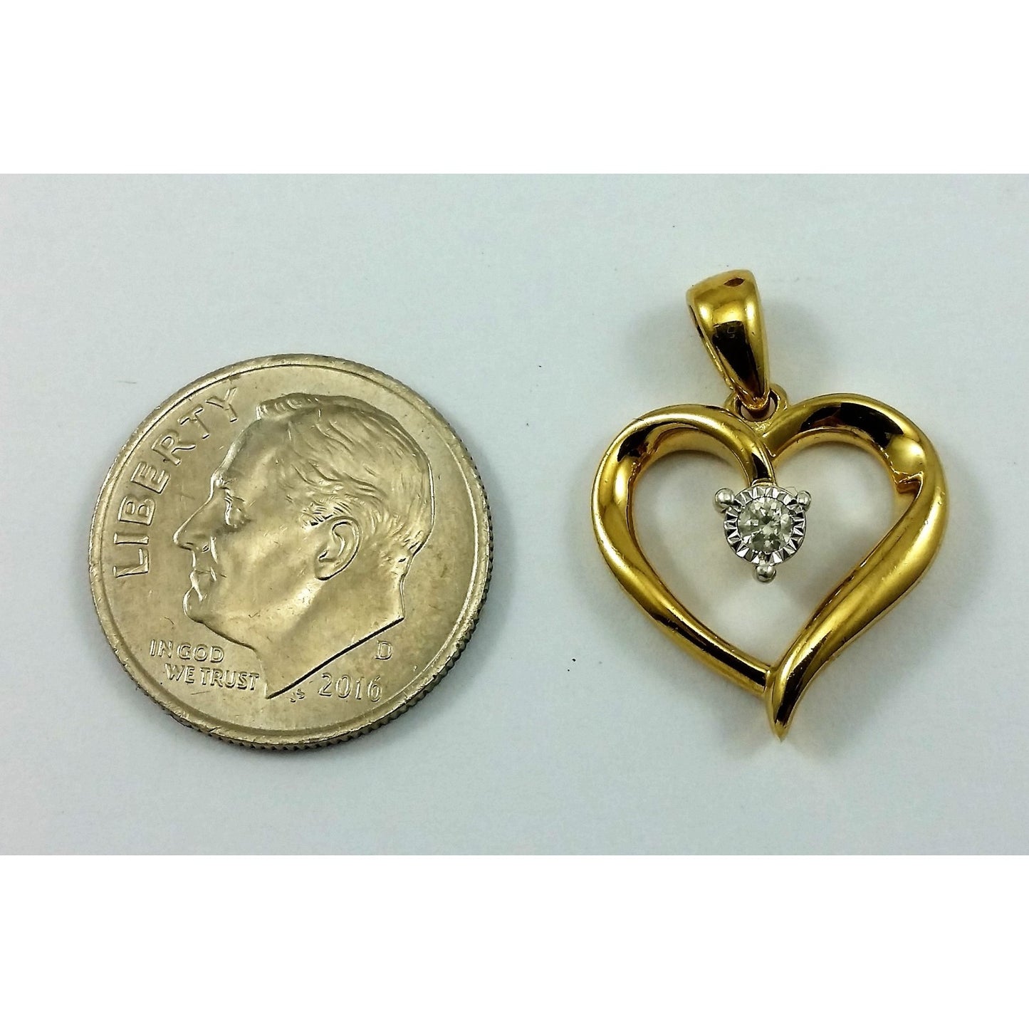 Beautiful 925 Sterling Sliver Gold Plated Open Heart Diamond Charm Pendant