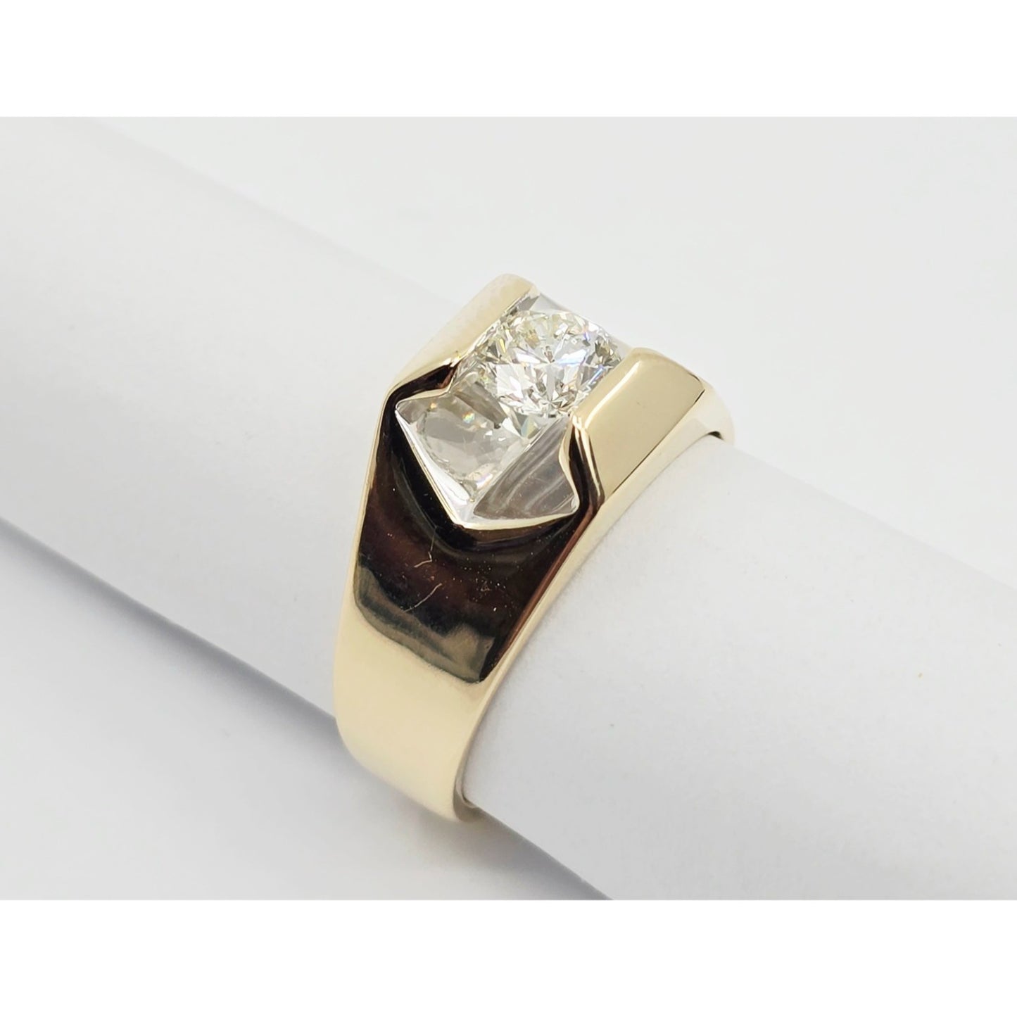 14K Yellow Gold Mens Solitaire Floating Diamond Ring