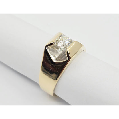14K Yellow Gold Mens Solitaire Floating Diamond Ring
