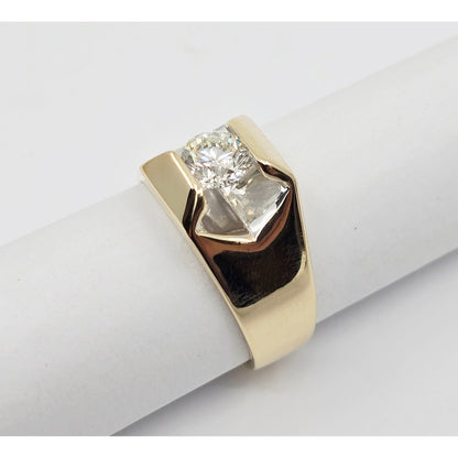 14K Yellow Gold Mens Solitaire Floating Diamond Ring